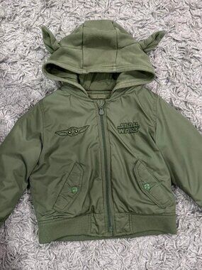 Baby GAP Star Wars Grogu Bomber Jacket 3T Baby Yoda Ear Hood Green